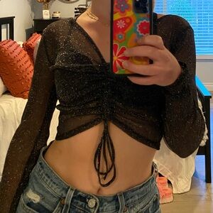 Black Glittery Sheer Top
